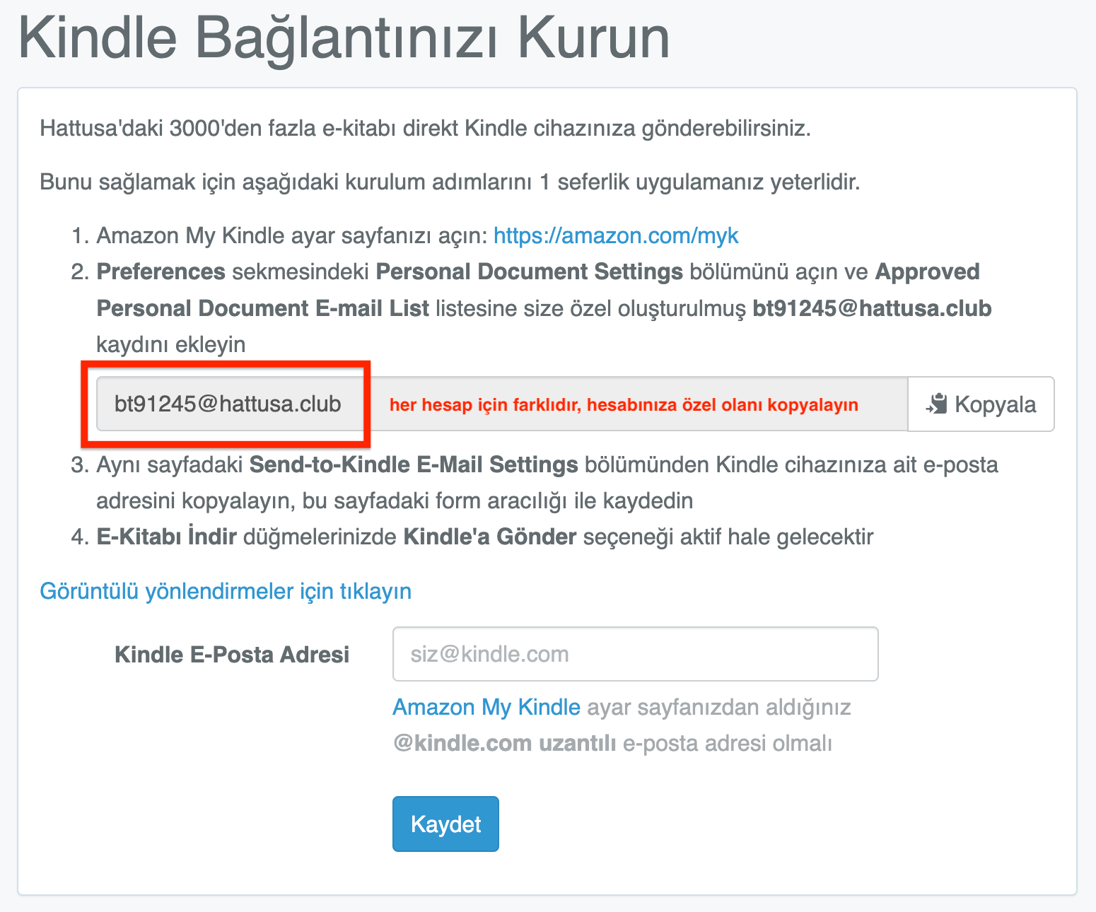 Amazon My Kindle Settings sekmesine tıklayın