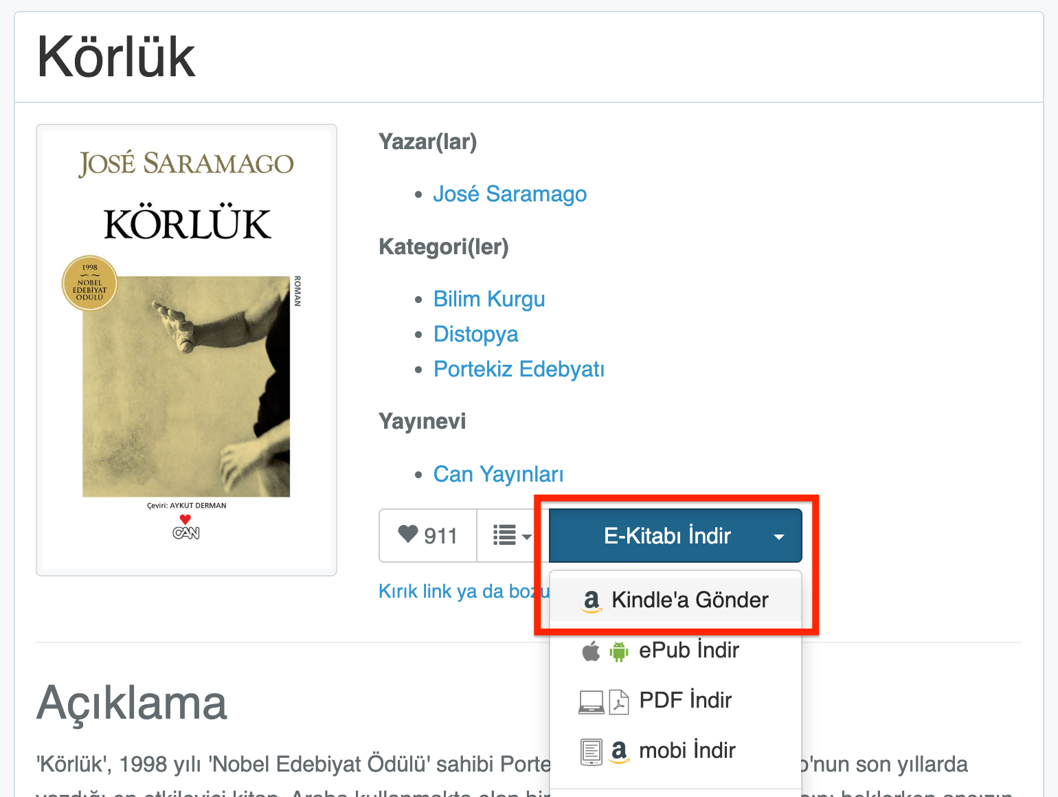 Hattusa'da Kindle'a Gönderme Seçeneği Gözükür